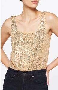 NWT BCBGeneration Sequin Square Neck Sleeveless Thong Bodysuit Retro Glam Gold M