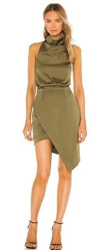 Elliatt NWT  Camo Olive Green Satin Halter Asymmetric Cocktail Mini Dress XS