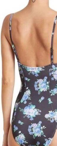 We Wore What NEW  Floral Underwire One-Piece Swimsuit black golden hour retro XL