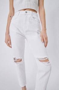 ZARA  Denim Distressed Ripped Crinkle High Rise Mom Jeans Ankle White Size 2