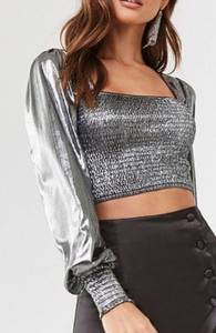 Long Sleeve Metallic Crop Top