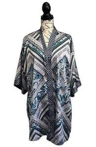 Victoria's Secret Angels Black Floral Satin Kimono Robe Size M/L ~ No Belt