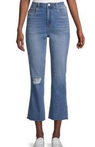 Distressed High Rise Cropped Straight Jeans