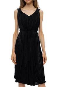 Dries Van Noten Solid Black Sleeveless Scoop Neck Tie Waist Dress Size 40