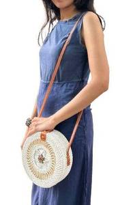 Handwoven Round Rattan Wicker Straw Shoulder Bag Crossbody Purse Boho Natural.