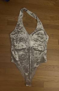 Forever 21 Plus OX Ice Pink Crushed Velvet Halter Bodysuit