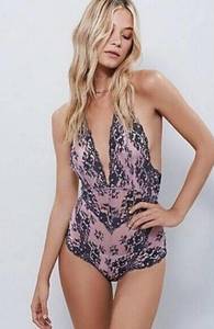 Free People  Lace Bodysuit Too Cute to Handle Plunge Lingerie Sexy, Purple XS