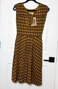 EFFIE'S HEART Size S Demoiselles Dress Bartlett Print Mustard Yellow Fit & Flare