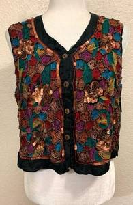 Vintage 90s Boho Indie Beaded Embroidered Crop Vest