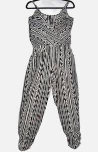 Design Lab Womens Jumpsuit V-Neck, Sleeveless Off White Red Black Aztec XS NWOT