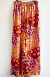 Christian LaCroix Wide Leg Pants Printed Satin Loose Fit Vacation Colorful
