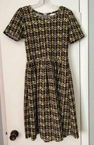 LuLaRoe  Amelia purple/ yellow geometric dress. Size M