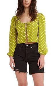 NWT Levis Floral Green Embry Square Neck‎ Long Sleeve Blouse Size XS F16
