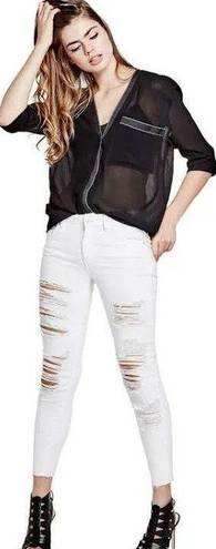 Guess Women's Ripped Ordeal Cropped Skinny Jeans White Size 24