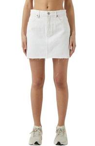 BOYISH Corey Vertigo Denim Pocketed Mini Skirt Frayed Hemline White Size 25, NWT