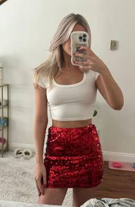 Red Sequin Mini Skirt