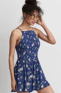 American Eagle Blue & Purple Floral Smocked Romper