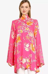 Free People Tate Lollipop Combo Floral Bell Sleeve Tunic Mock Neck