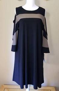 Nina Leonard Black Dark Taupe Cold Shoulder NWT L