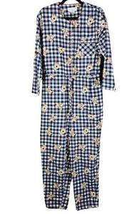 Kathy Ireland Jumpsuit Womens Medium Cotton Flannel Teddy Bear Check Plaid Cozy