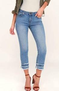 Lulus Hayden Medium Wash Cropped Raw Hem Girlfriend Jeans