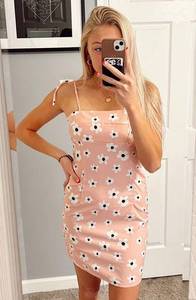 SheIn Pink Floral Print Tie Shoulder Cami Dress