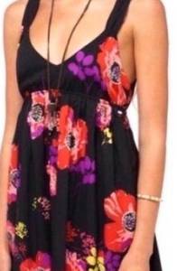 Roxy Love Seeker Black Floral Open Back Dress Size Medium