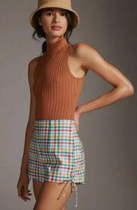 Anthropologie Maeve Gingham Multicolor Side Tie Shorts High Waist Retro Size 6