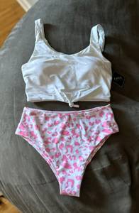 Zaful Pink & White Cheetah Bikini Set