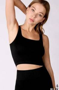 NIKIBIKI New Black Ribbed Square Neck Crop Top