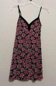 Laura Ashley Black & Pink Rose Camisole/ nighty M