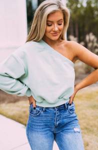 Mint One Shoulder Cropped Sweatshirt