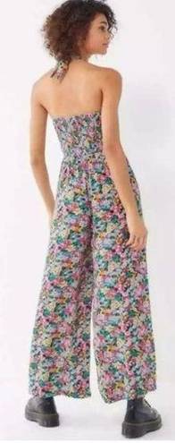 Urban Outfitters UO Lola Bright Colorful Floral Halter Wide Leg Cropped Jumpsuit