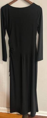 Laundry by Shelli Segal  Black Long Sleeve V-Neck Faux Wrap Size Tie Ruched Dress