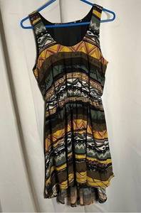 Potter’s Pot Vibrant Tribal Print High Low Waist Tie Dress Women’s M Medium