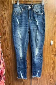 Indigo Rein High Rise * Crop * Raw Hem * distressed jeans Sz 1 NWT ￼