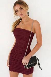 Windsor STRAPLESS RUCHED BODYCON PARTY MINI DRESS…Sz: M…Color: Burgundy