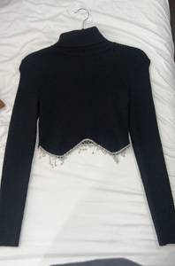 SheIn Rhinestone Fringe Turtle Neck Sweater Top