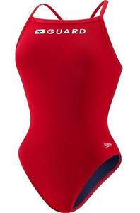 Speedo Train II Guard Flyback red lifeguard swimsuit sz 28 NWT