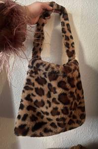 Cheetah Print Faux Fur Purse Tote Shoulder Bag Market Bag animal Print Leopard