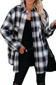 EUC Talulah Black + White Plaid Flannel Button Down Shacket Size Large