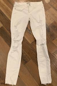 Abercrombie & Fitch Harper Super Skinny White Denim Distressed Jeans Size 26