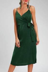 Lulus  Fall In Love green Satin Midi Wrap dress