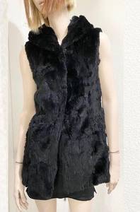 ANGL Black 100% Fur Sleeveless Hooded Coat Size S