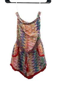 Charlie Jade 100% Silk Multicolor Ikat Print Strapless Romper Size S