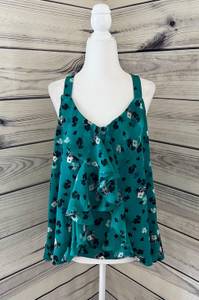 LC Lauren Conrad Lauren Conrad Teal Ruffle Floral Tank Top