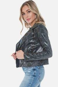 1. State Faux Snakeskin Moto Jacket Green Gray Biker Womens Size 8