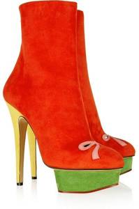 Bella red yellow green suede colorblock mid-calf boots size 35