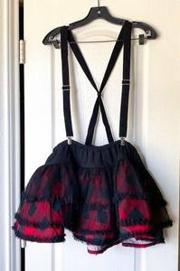 Skirt Grunge Plaid Check Tulle Suspender Mini Red Black L GUC