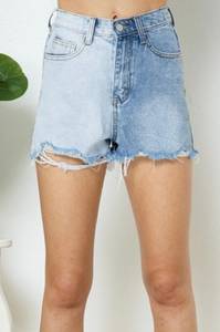 Two Tone High Waisted Denim Short